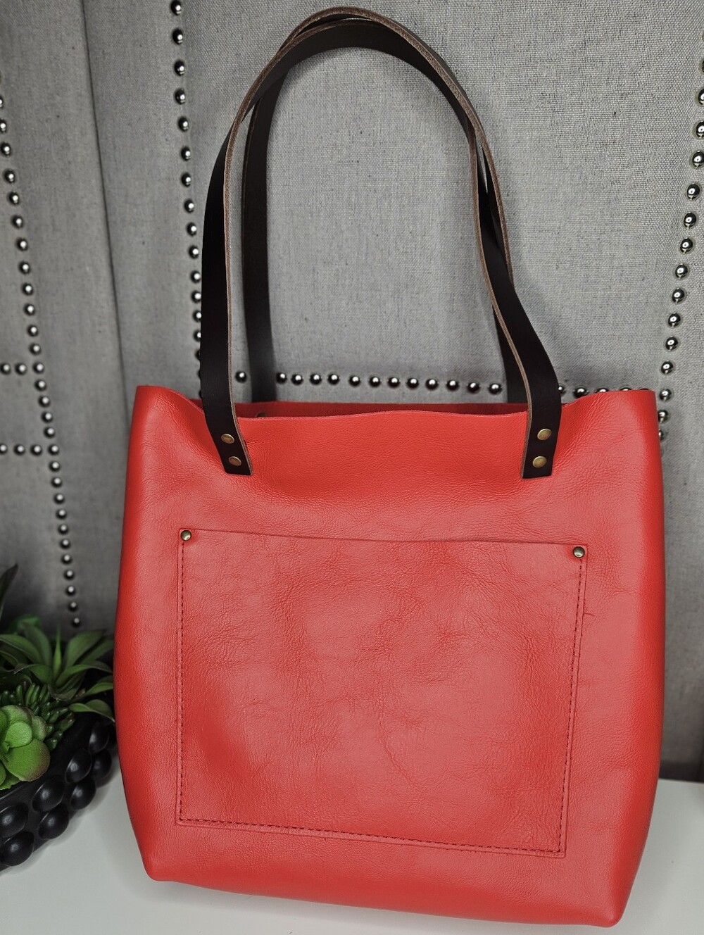 Portland Leather Goods Medium Classic Leather Tote Poppy Red